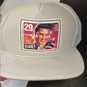 White Trucker Hat with Elvis Stamp Design (Vintage 1992)